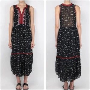 Ulla Johnson Silk Embroidered Floral Black Boho Leena Dress size 6